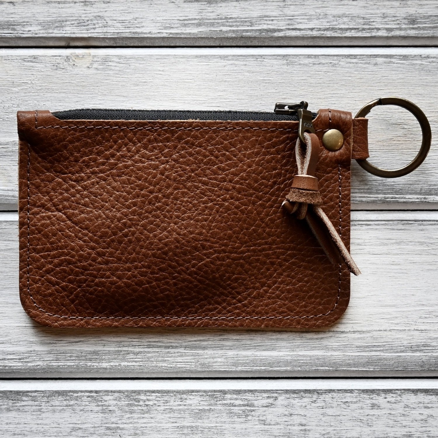 Handmade Leather Zipper Pouch Stitch Rivet